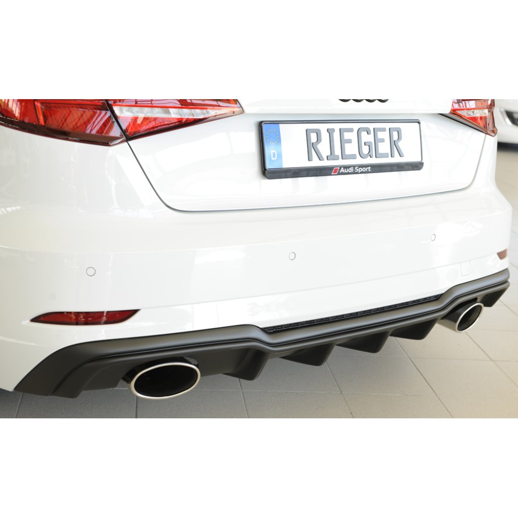 Rieger vložka zadního nárazníku pro Audi A3 S3 8V 3-dvéř. (hatchback 8V1), 5-dvéř. (sportback 8VA) po faceliftu, plast ABS bez povrchové úpravy, pro sportovní koncovky na obou stranách 152x95 mm