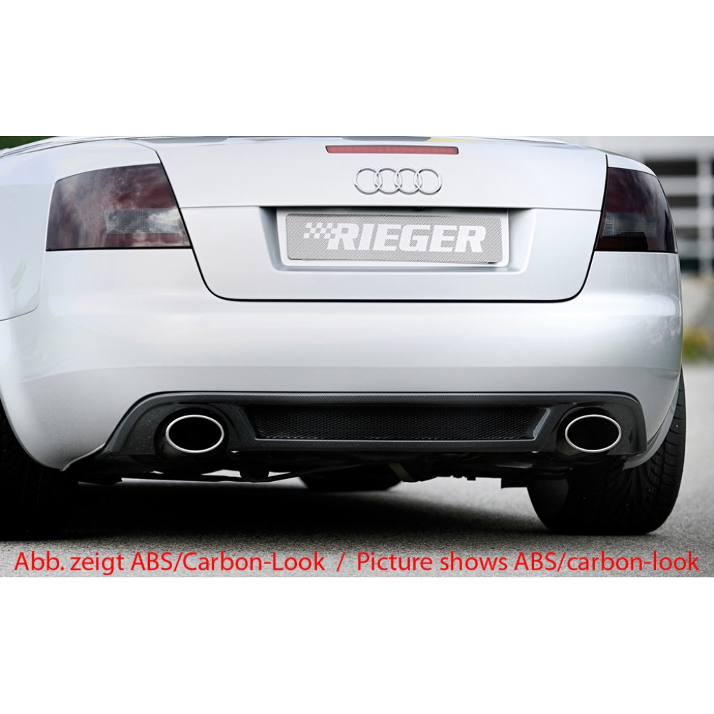 Rieger vložka zadního nárazníku pro Audi A4 8H kabriolet, plast ABS bez povrchové úpravy, pro sportovní koncovky na obou stranách 140x90 mm