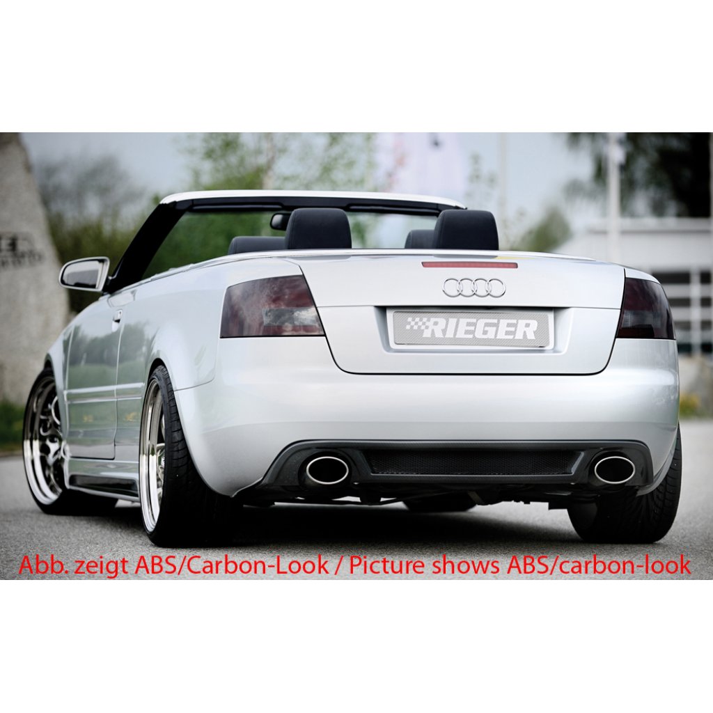 Rieger vložka zadního nárazníku pro Audi A4 8H kabriolet, plast ABS bez povrchové úpravy, pro sportovní koncovky na obou stranách 140x90 mm
