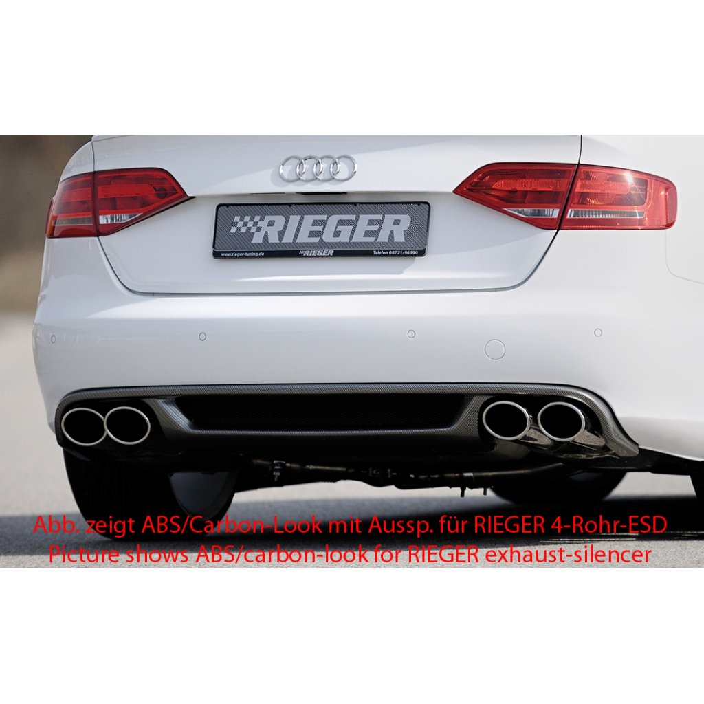 Rieger vložka zadního nárazníku pro Audi A4 B8, B81 avant, sedan před faceliftem, plast ABS bez povrchové úpravy, mimo S-Line, pro orig. koncovky na obou stranách