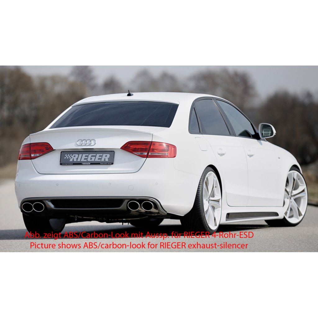 Rieger vložka zadního nárazníku pro Audi A4 B8, B81 avant, sedan před faceliftem, plast ABS bez povrchové úpravy, mimo S-Line, pro orig. koncovky na obou stranách