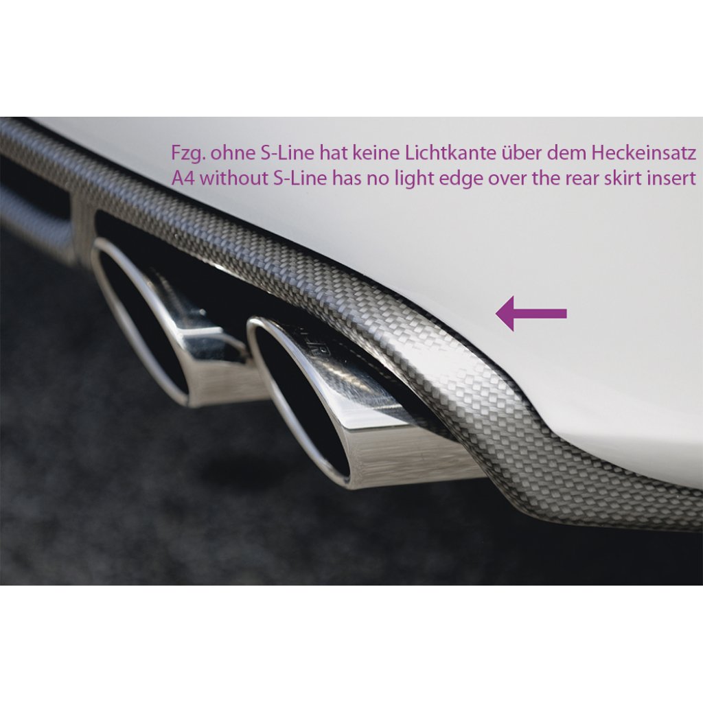 Rieger vložka zadního nárazníku pro Audi A4 B8, B81 avant, sedan před faceliftem, plast ABS bez povrchové úpravy, mimo S-Line, pro orig. koncovky na obou stranách