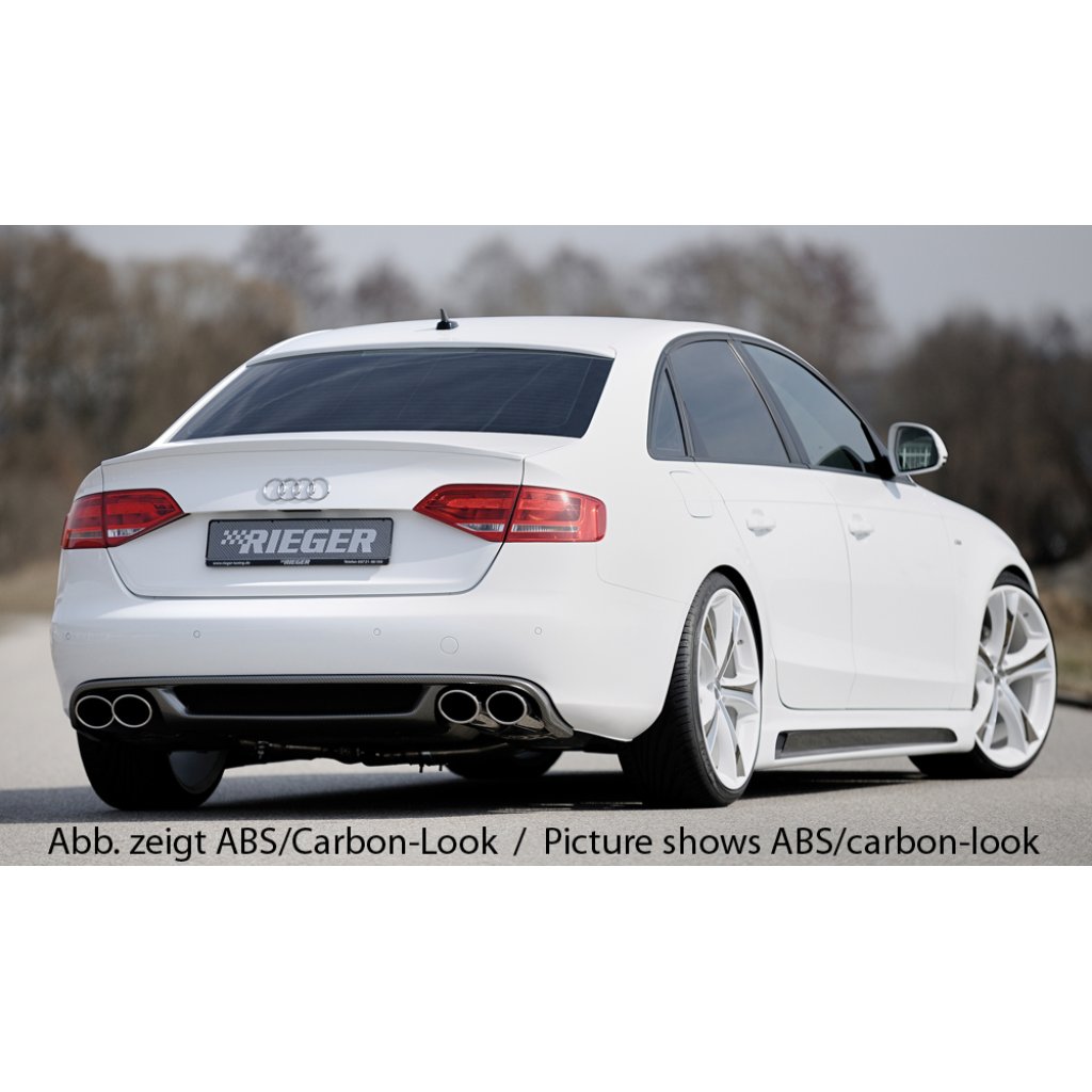 Rieger vložka zadního nárazníku pro Audi A4 B8, B81 avant, sedan před faceliftem, plast ABS bez povrchové úpravy, mimo S-Line, pro sportovní koncovky na obou stranách 4x115x85 mm