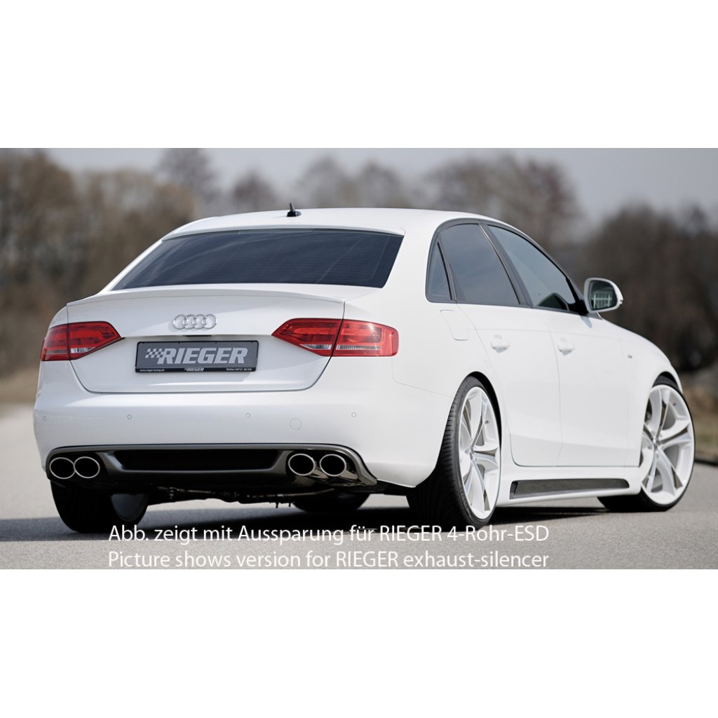 Rieger vložka zadního nárazníku pro Audi A4 B8, B81 avant, sedan před faceliftem, plast ABS s povrchovou úpravou Carbon-Look, mimo S-Line, pro orig. dvojitou koncovku vlevo