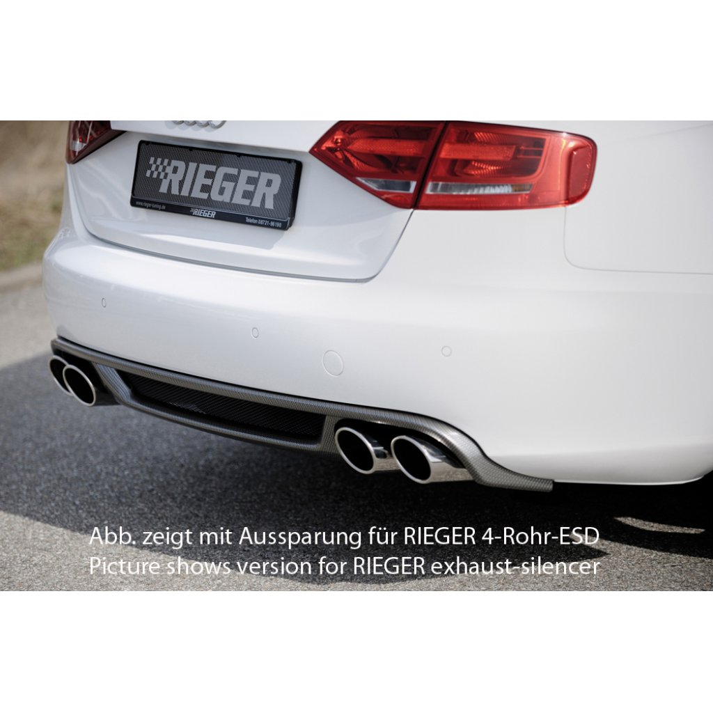 Rieger vložka zadního nárazníku pro Audi A4 B8, B81 avant, sedan před faceliftem, plast ABS s povrchovou úpravou Carbon-Look, mimo S-Line, pro orig. koncovky na obou stranách