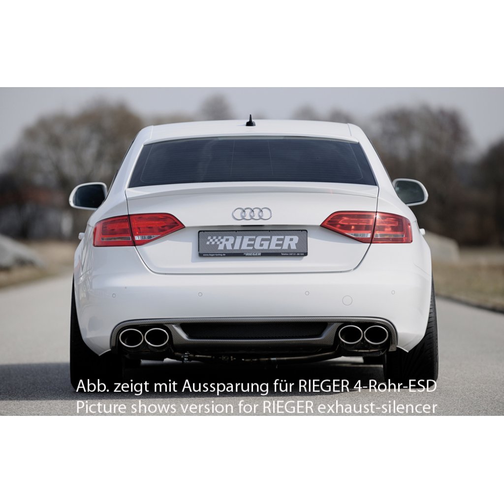 Rieger vložka zadního nárazníku pro Audi A4 B8, B81 avant, sedan před faceliftem, plast ABS s povrchovou úpravou Carbon-Look, mimo S-Line, pro orig. koncovky na obou stranách