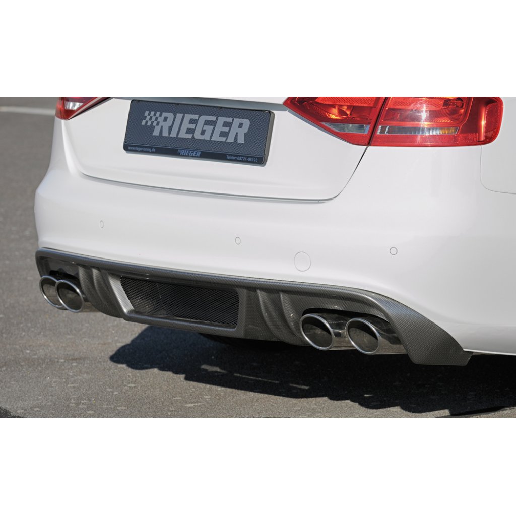 Rieger vložka zadního nárazníku pro Audi A4 B8, B81 avant, sedan před faceliftem, plast ABS s povrchovou úpravou Carbon-Look, S-Line, pro sportovní koncovky na obou stranách 4x115x85 mm