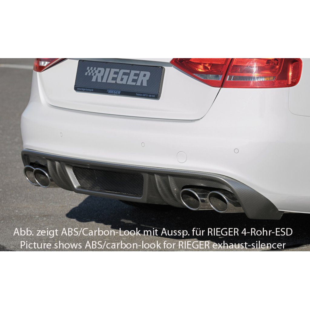Rieger vložka zadního nárazníku pro Audi A4 S4 B8, B81 avant, sedan před faceliftem, plast ABS bez povrchové úpravy, S-Line, pro orig. dvojité koncovky na obou stranách