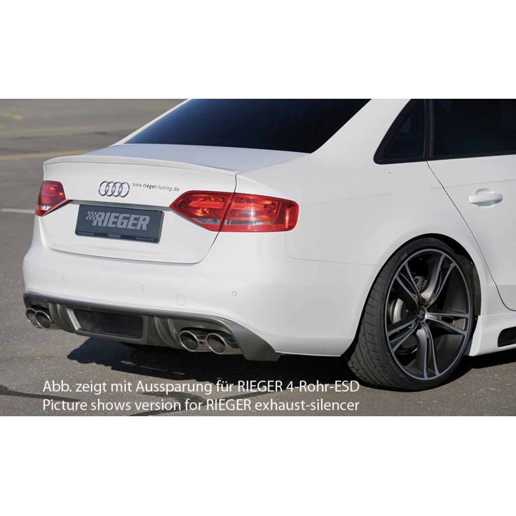 Rieger vložka zadního nárazníku pro Audi A4 S4 B8, B81 avant, sedan před faceliftem, plast ABS s povrchovou úpravou Carbon-Look, S-Line, pro orig. dvojité koncovky na obou stranách