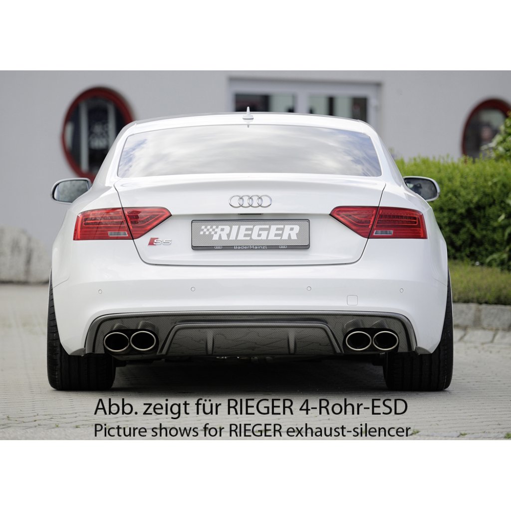 Rieger vložka zadního nárazníku pro Audi A5 B8, B81 kabriolet, kupé po faceliftu, plast ABS s povrchovou úpravou Carbon-Look, S-Line, pro orig. dvojitou koncovku vlevo
