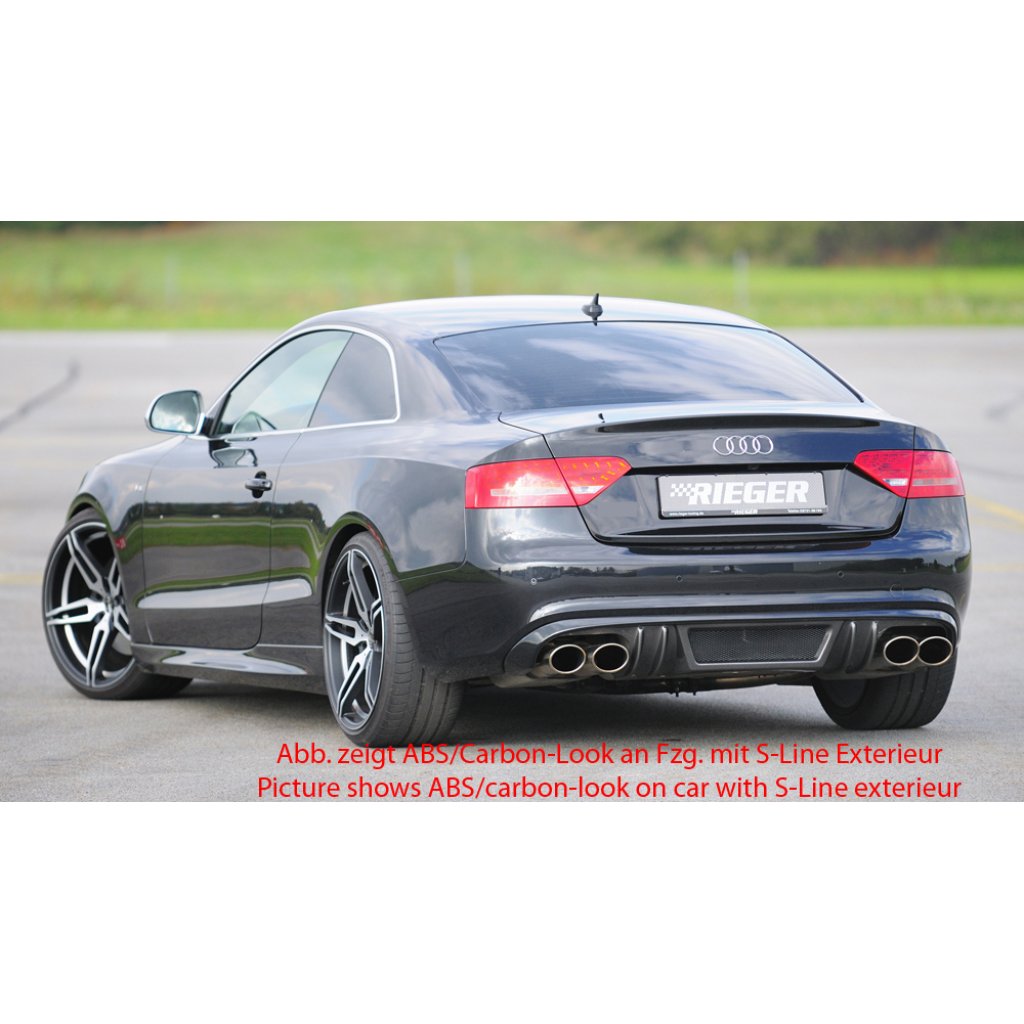 Rieger vložka zadního nárazníku pro Audi A5 B8, B81 kabriolet, kupé před faceliftem, plast ABS bez povrchové úpravy, mimo S-Line, pro dvojité koncovky na obou stranách 4x115x85 mm