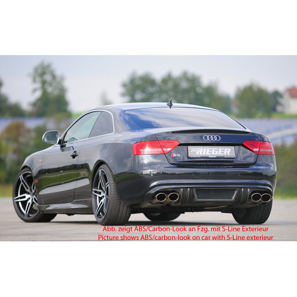 Rieger vložka zadního nárazníku pro Audi A5 B8, B81 kabriolet, kupé před faceliftem, plast ABS bez povrchové úpravy, mimo S-Line, pro dvojité koncovky na obou stranách 4x115x85 mm