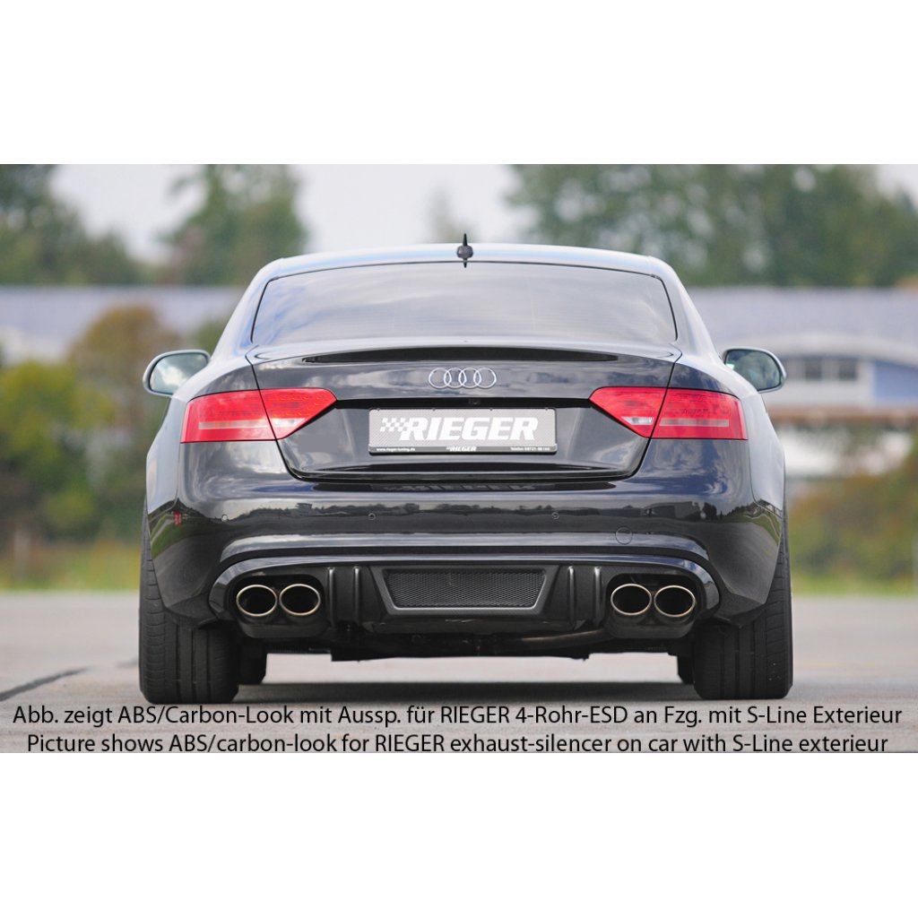 Rieger vložka zadního nárazníku pro Audi A5 B8, B81 kabriolet, kupé před faceliftem, plast ABS bez povrchové úpravy, mimo S-Line, pro orig. koncovky na obou stranách