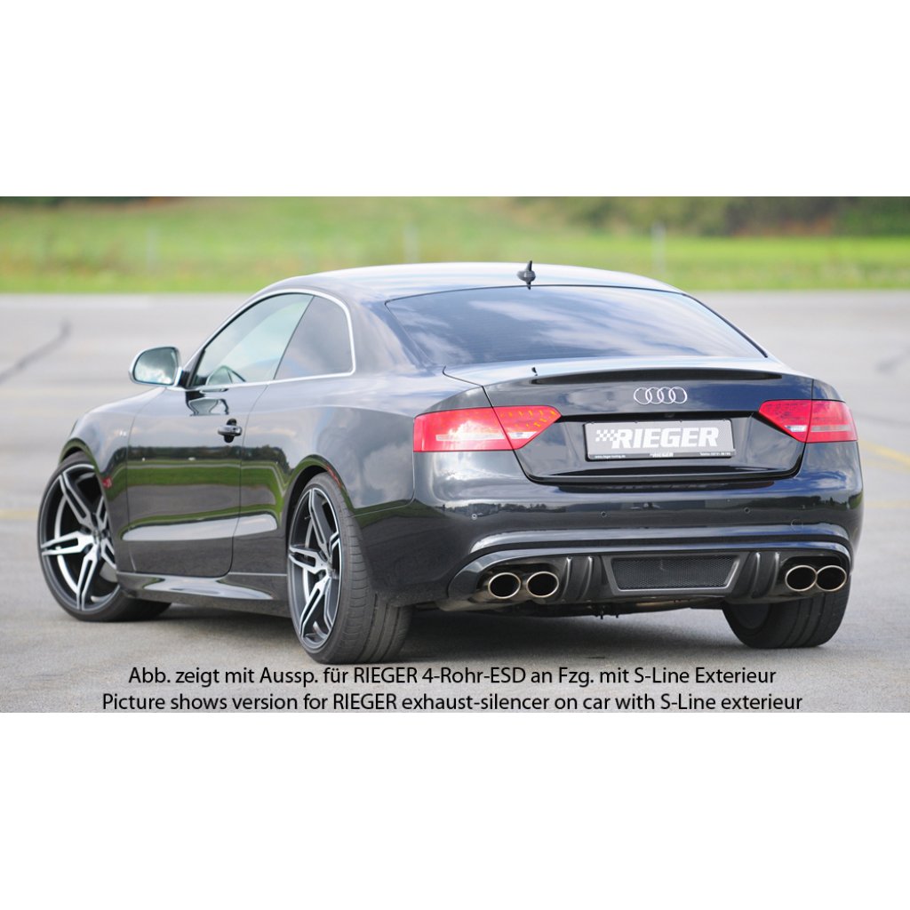 Rieger vložka zadního nárazníku pro Audi A5 B8, B81 kabriolet, kupé před faceliftem, plast ABS s povrchovou úpravou Carbon-Look, mimo S-Line, pro orig. koncovky na obou stranách