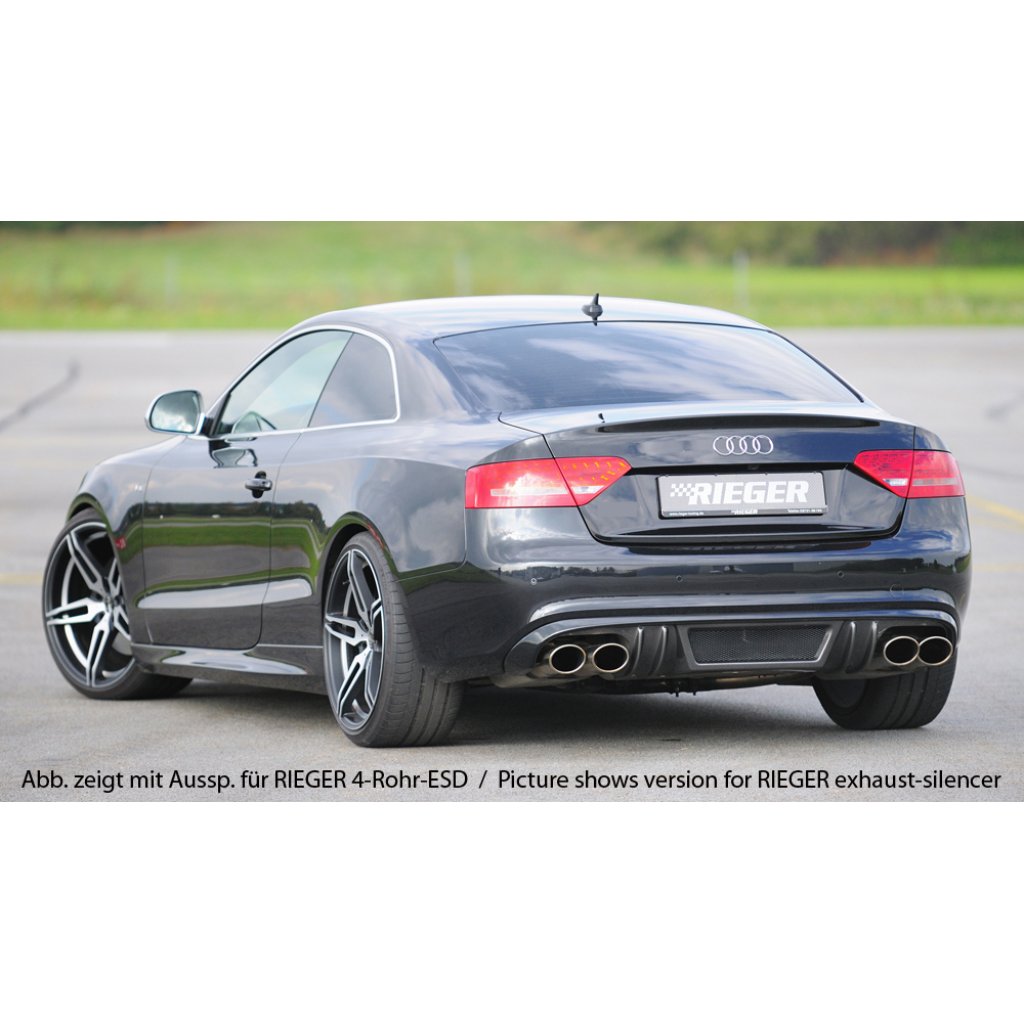 Rieger vložka zadního nárazníku pro Audi A5 B8, B81 kabriolet, kupé před faceliftem, plast ABS s povrchovou úpravou Carbon-Look, S-Line, pro orig. dvojitou koncovku vlevo