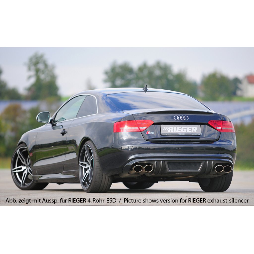 Rieger vložka zadního nárazníku pro Audi A5 B8, B81 kabriolet, kupé před faceliftem, plast ABS s povrchovou úpravou Carbon-Look, S-Line, pro orig. dvojitou koncovku vlevo