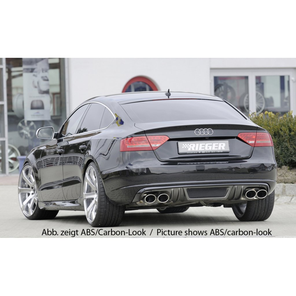 Rieger vložka zadního nárazníku pro Audi A5 B8, B81 Sportback před faceliftem, plast ABS bez povrchové úpravy, mimo S-Line, pro dvojité koncovky na obou stranách 4x115x85 mm