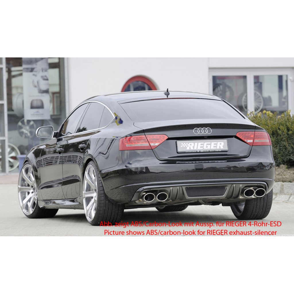 Rieger vložka zadního nárazníku pro Audi A5 B8, B81 Sportback před faceliftem, plast ABS bez povrchové úpravy, mimo S-Line, pro orig. koncovky na obou stranách
