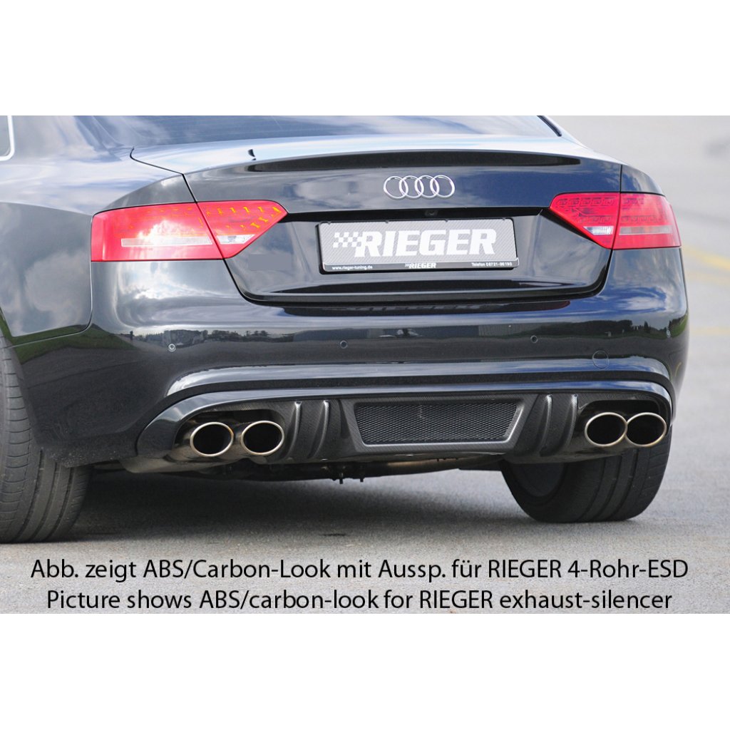 Rieger vložka zadního nárazníku pro Audi A5 B8, B81 Sportback před faceliftem, plast ABS bez povrchové úpravy, S-Line, pro orig. dvojitou koncovku vlevo