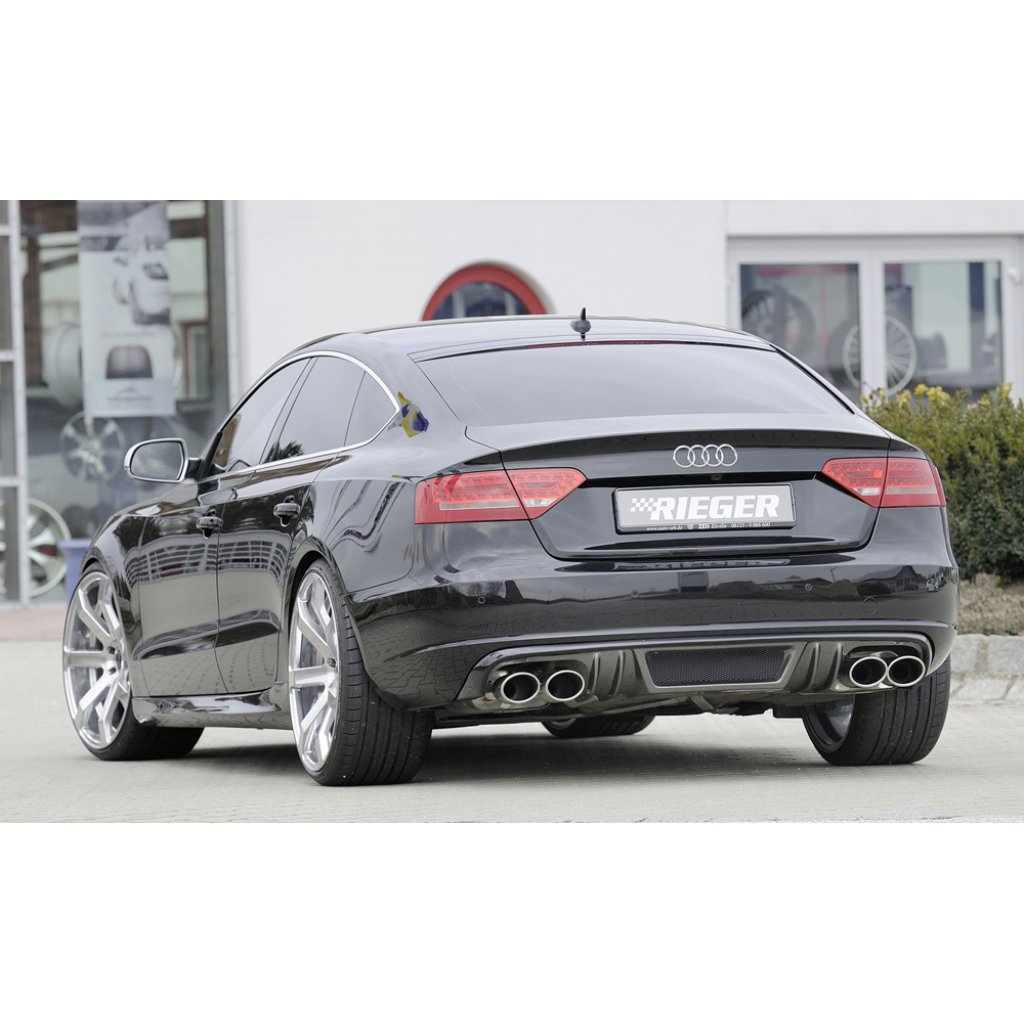 Rieger vložka zadního nárazníku pro Audi A5 B8, B81 Sportback před faceliftem, plast ABS s povrchovou úpravou Carbon-Look, mimo S-Line, pro dvojité koncovky na obou stranách 4x115x85 mm