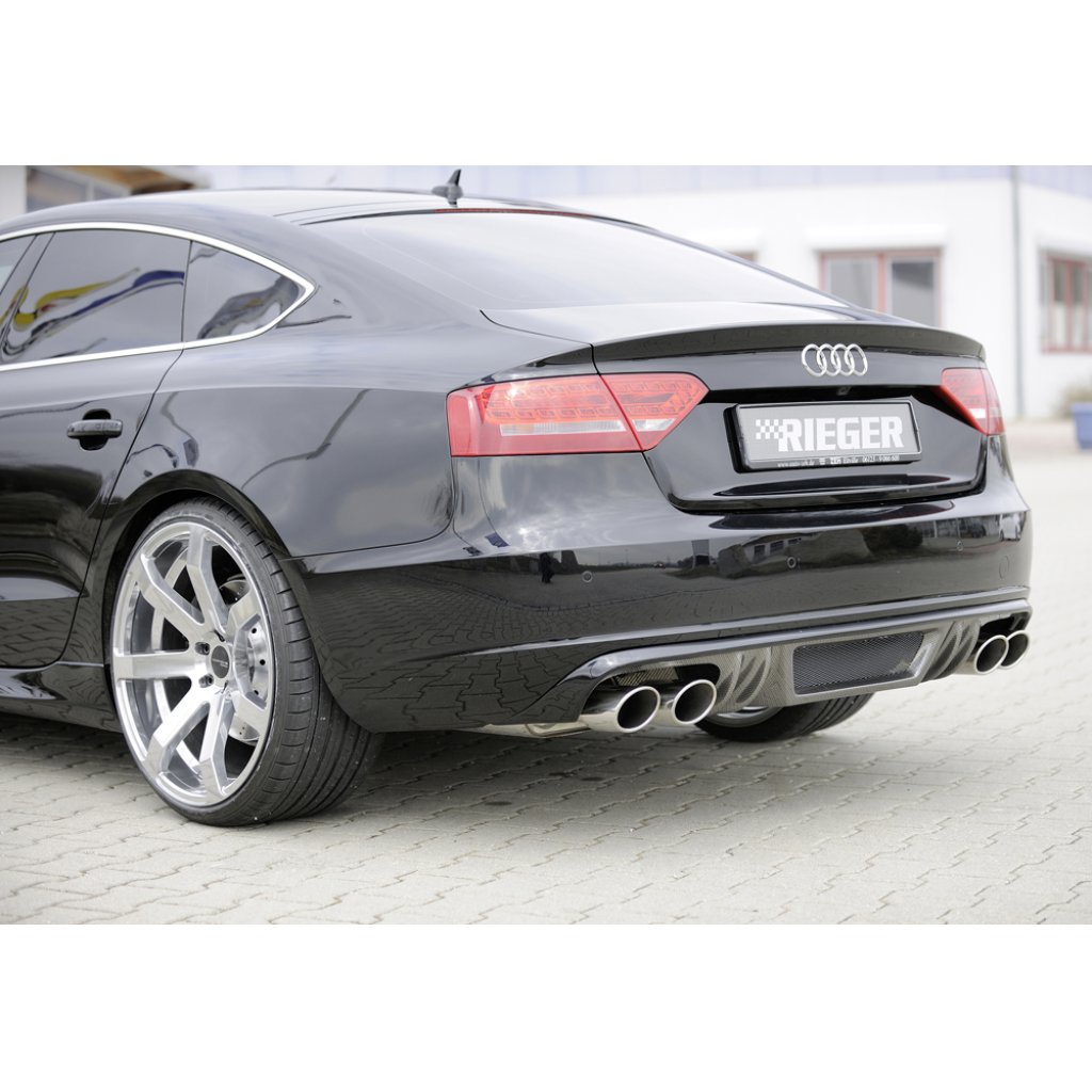 Rieger vložka zadního nárazníku pro Audi A5 B8, B81 Sportback před faceliftem, plast ABS s povrchovou úpravou Carbon-Look, mimo S-Line, pro dvojité koncovky na obou stranách 4x115x85 mm