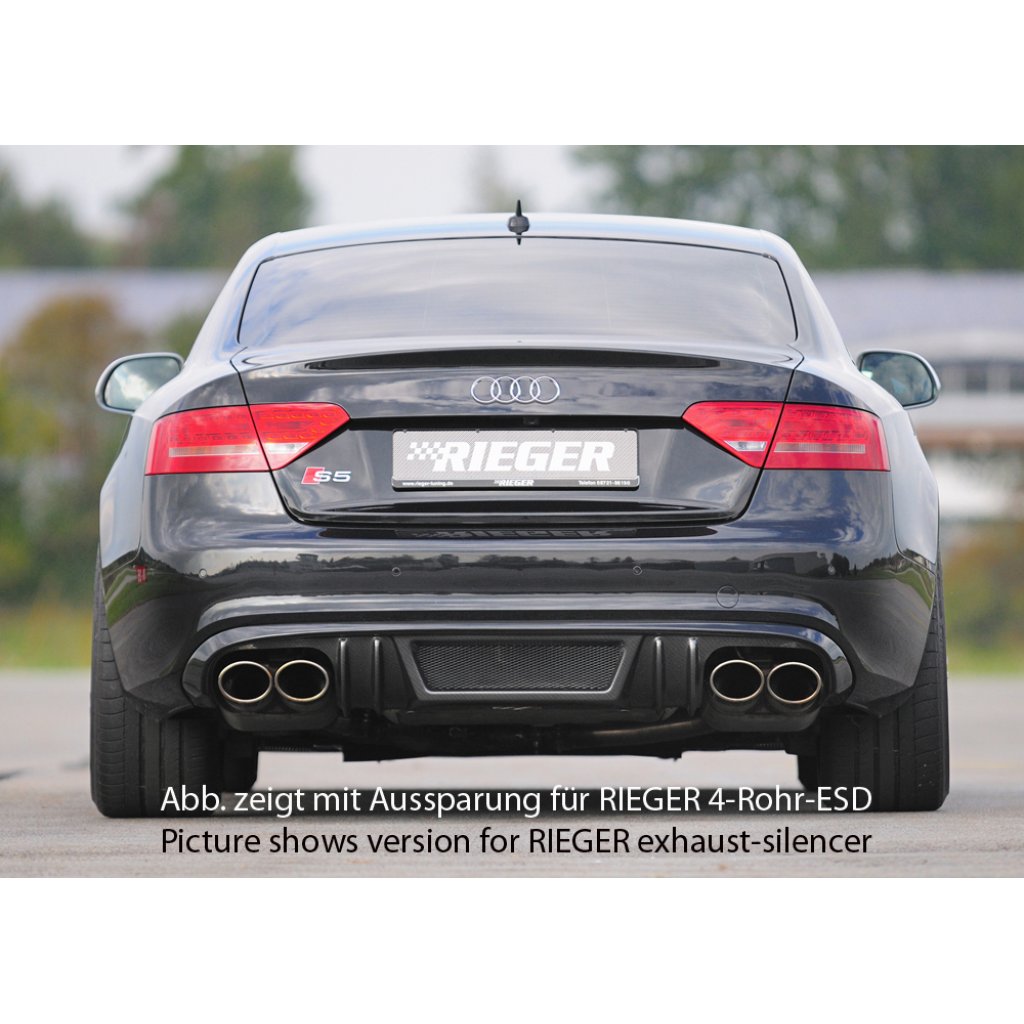 Rieger vložka zadního nárazníku pro Audi A5 B8, B81 Sportback před faceliftem, plast ABS s povrchovou úpravou Carbon-Look, S-Line, pro orig. dvojitou koncovku vlevo