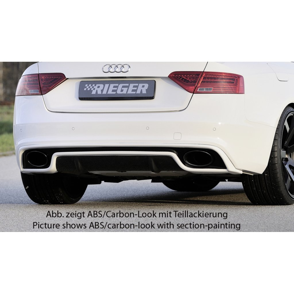 Rieger vložka zadního nárazníku pro Audi A5 S5 B8, B81 kabriolet, kupé po faceliftu, plast ABS bez povrchové úpravy, S-Line, pro oválné výfukové deflektory na obou stranách 185x120 mm