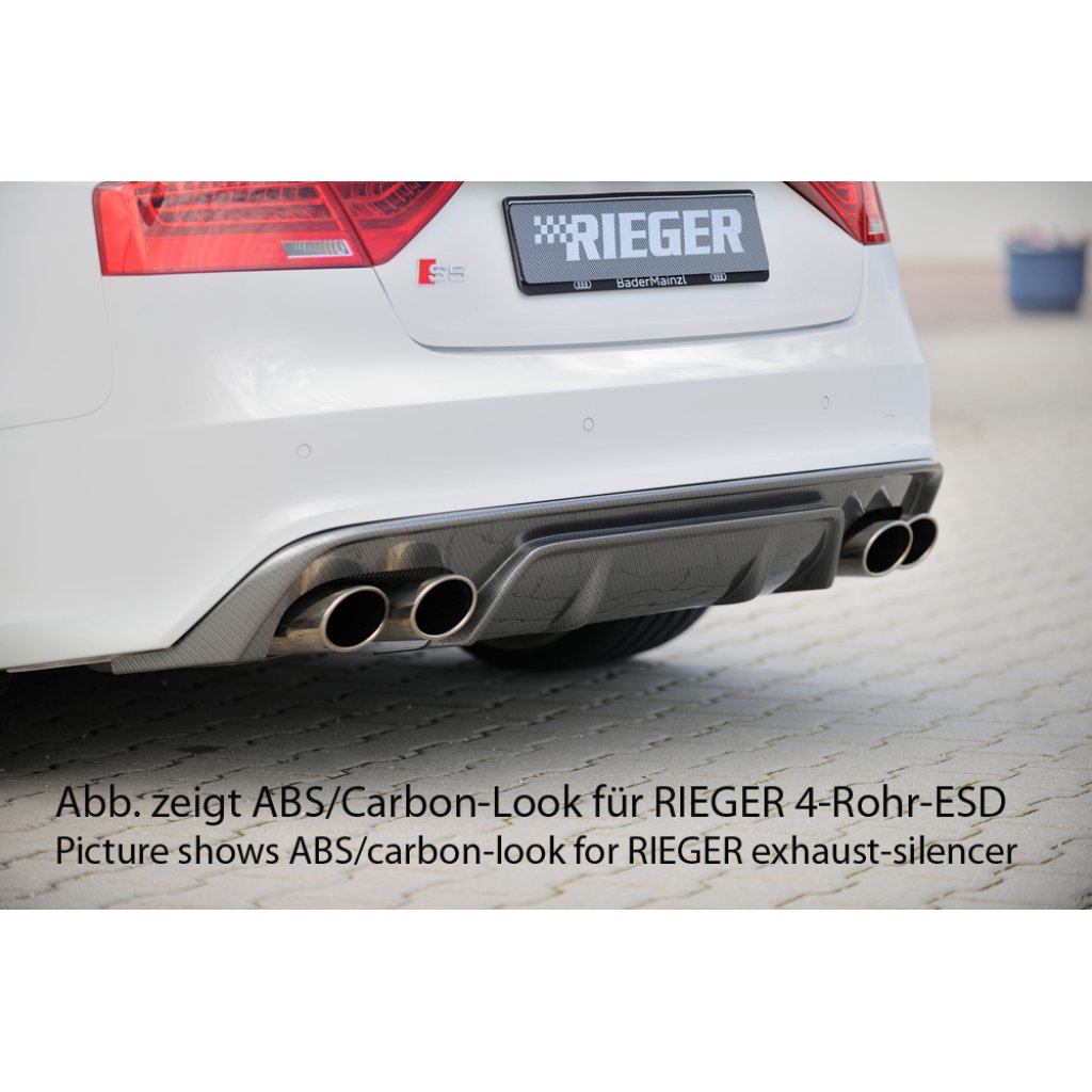 Rieger vložka zadního nárazníku pro Audi A5 S5 B8, B81 kabriolet, kupé po faceliftu, plast ABS lakovaný do černé lesklé barvy, S-Line, pro orig. dvojité koncovky na obou stranách