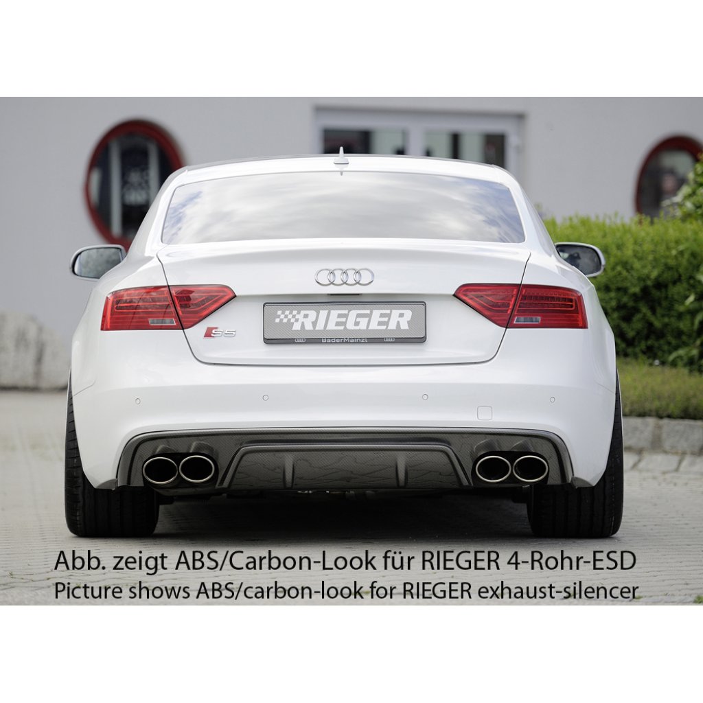 Rieger vložka zadního nárazníku pro Audi A5 S5 B8, B81 kabriolet, kupé po faceliftu, plast ABS lakovaný do černé lesklé barvy, S-Line, pro orig. dvojité koncovky na obou stranách