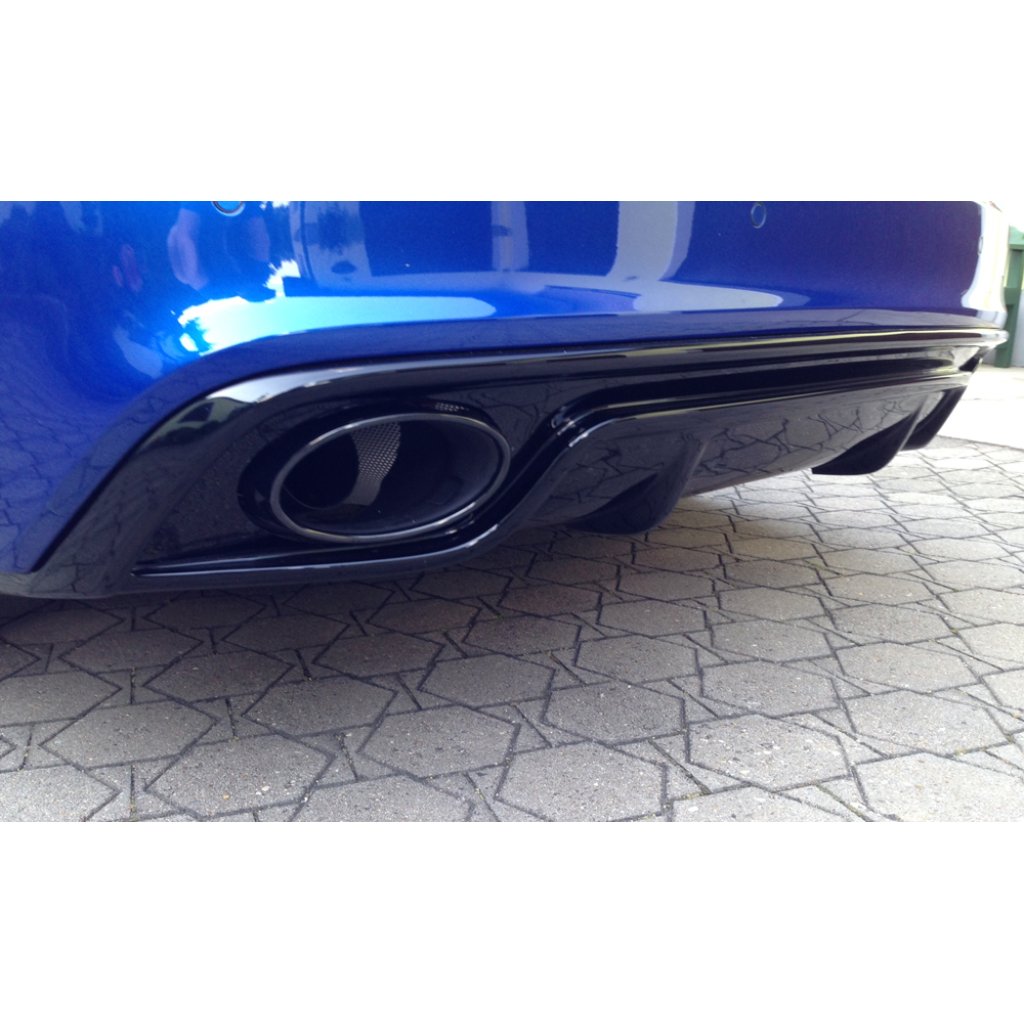 Rieger vložka zadního nárazníku pro Audi A5 S5 B8, B81 kabriolet, kupé po faceliftu, plast ABS lakovaný do černé lesklé barvy, S-Line, pro oválné výfukové deflektory na obou stranách 185x120 mm
