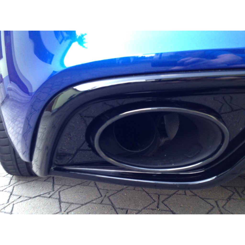 Rieger vložka zadního nárazníku pro Audi A5 S5 B8, B81 kabriolet, kupé po faceliftu, plast ABS lakovaný do černé lesklé barvy, S-Line, pro oválné výfukové deflektory na obou stranách 185x120 mm