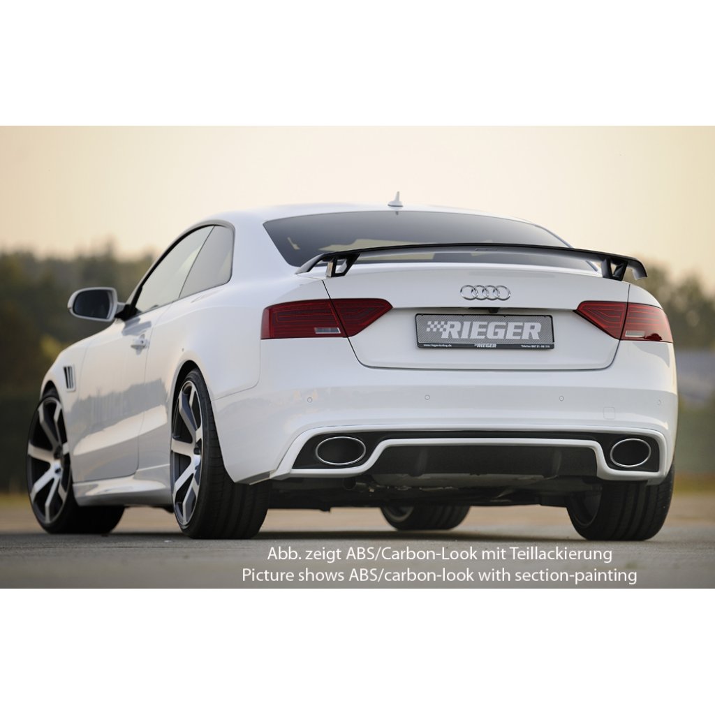 Rieger vložka zadního nárazníku pro Audi A5 S5 B8, B81 kabriolet, kupé po faceliftu, plast ABS s povrchovou úpravou Carbon-Look, S-Line, pro oválné výfukové deflektory na obou stranách 185x120 mm