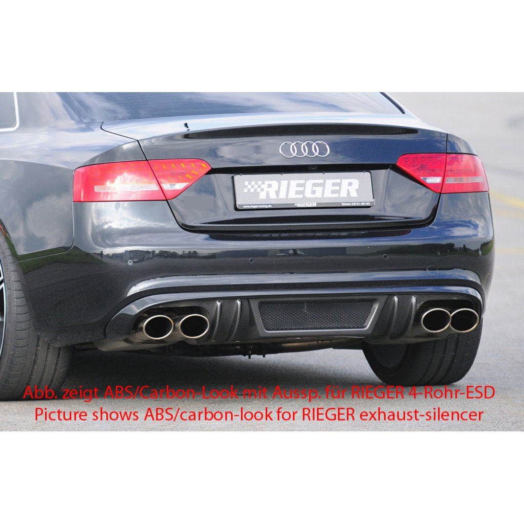 Rieger vložka zadního nárazníku pro Audi A5 S5 B8, B81 kabriolet, kupé před faceliftem, plast ABS bez povrchové úpravy, S-Line, pro orig. dvojité koncovky na obou stranách