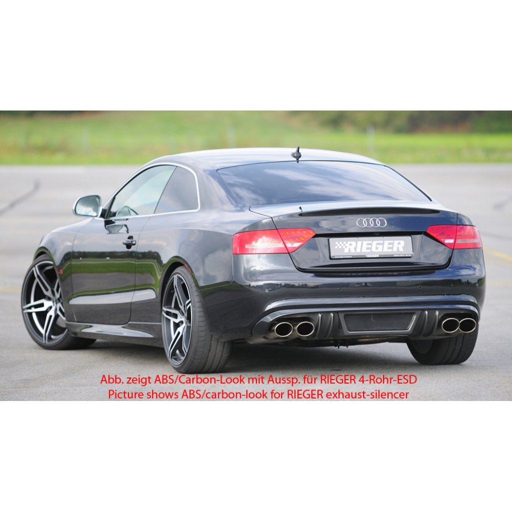 Rieger vložka zadního nárazníku pro Audi A5 S5 B8, B81 kabriolet, kupé před faceliftem, plast ABS bez povrchové úpravy, S-Line, pro orig. dvojité koncovky na obou stranách