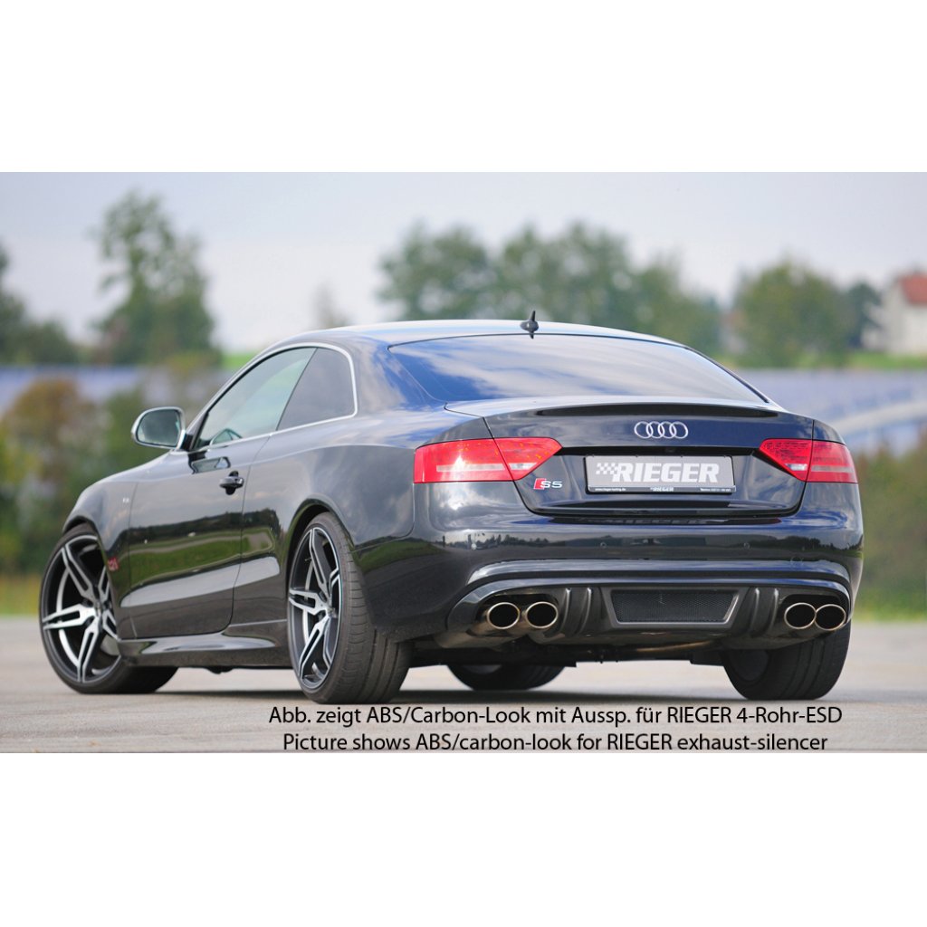 Rieger vložka zadního nárazníku pro Audi A5 S5 B8, B81 kabriolet, kupé před faceliftem, plast ABS bez povrchové úpravy, S-Line, pro orig. dvojité koncovky na obou stranách