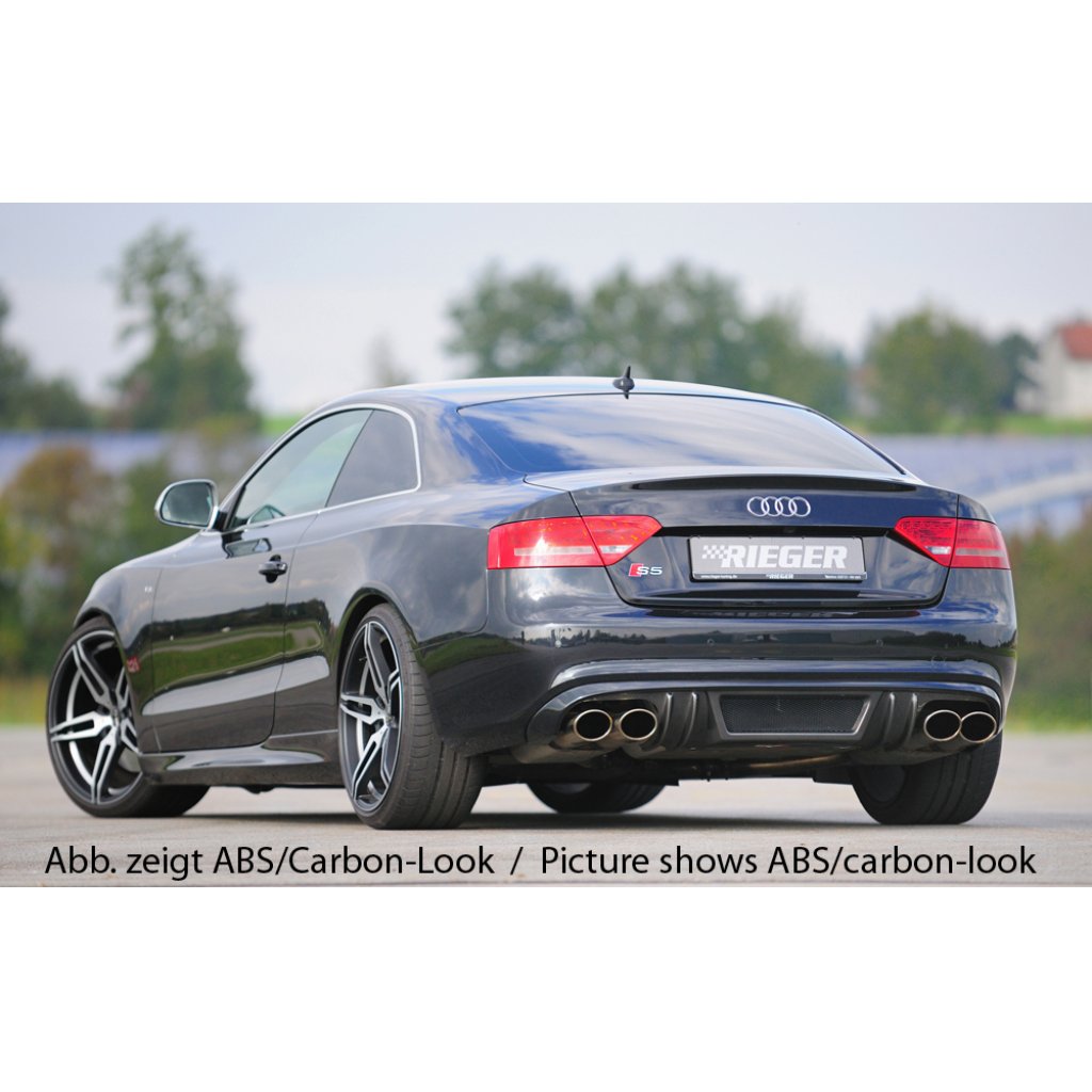 Rieger vložka zadního nárazníku pro Audi A5 S5 B8, B81 kabriolet, kupé před faceliftem, plast ABS bez povrchové úpravy, S-Line, pro sportovní koncovky na obou stranách 4x115x85 mm