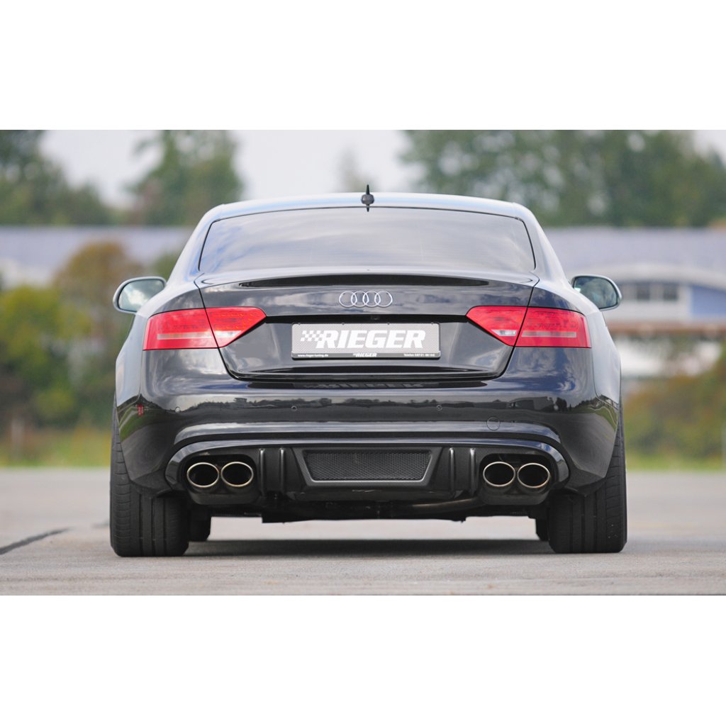 Rieger vložka zadního nárazníku pro Audi A5 S5 B8, B81 kabriolet, kupé před faceliftem, plast ABS s povrchovou úpravou Carbon-Look, S-Line, pro sportovní koncovky na obou stranách 4x115x85 mm