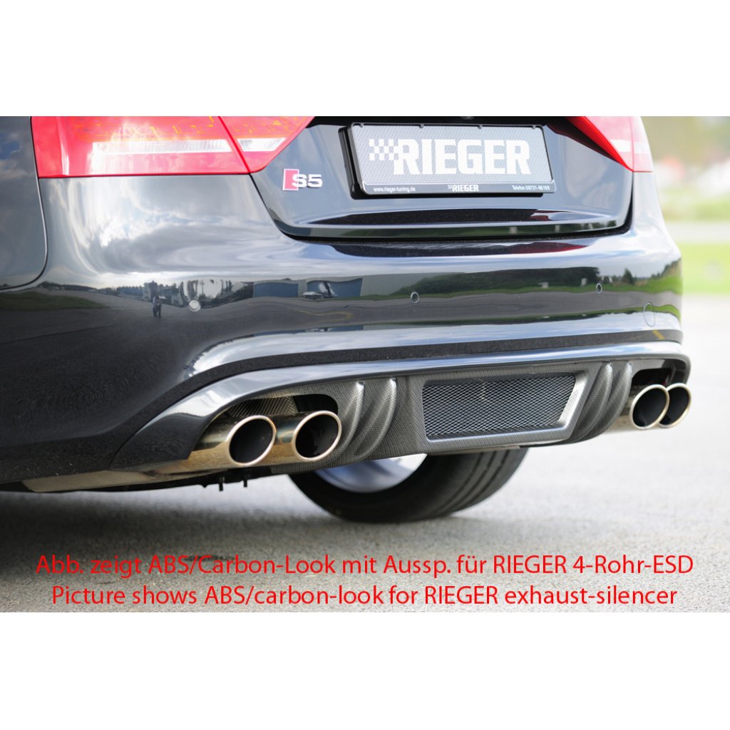 Rieger vložka zadního nárazníku pro Audi A5 S5 B8, B81 Sportback před faceliftem, plast ABS bez povrchové úpravy, S-Line, pro orig. dvojité koncovky na obou stranách