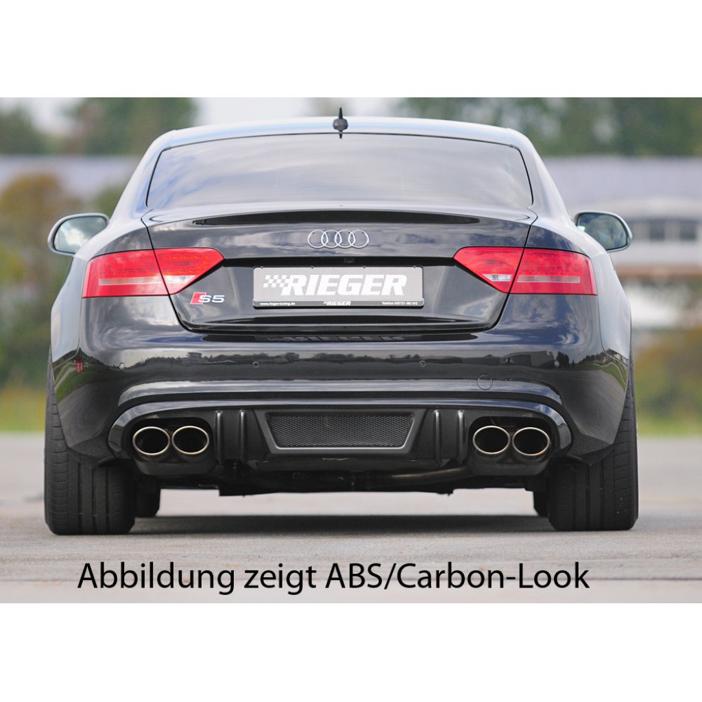 Rieger vložka zadního nárazníku pro Audi A5 S5 B8, B81 Sportback před faceliftem, plast ABS bez povrchové úpravy, S-Line, pro sportovní koncovky na obou stranách 4x115x85 mm