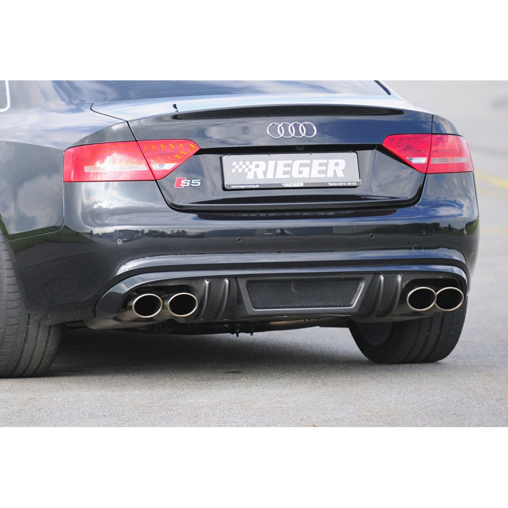 Rieger vložka zadního nárazníku pro Audi A5 S5 B8, B81 Sportback před faceliftem, plast ABS s povrchovou úpravou Carbon-Look, S-Line, pro sportovní koncovky na obou stranách 4x115x85 mm