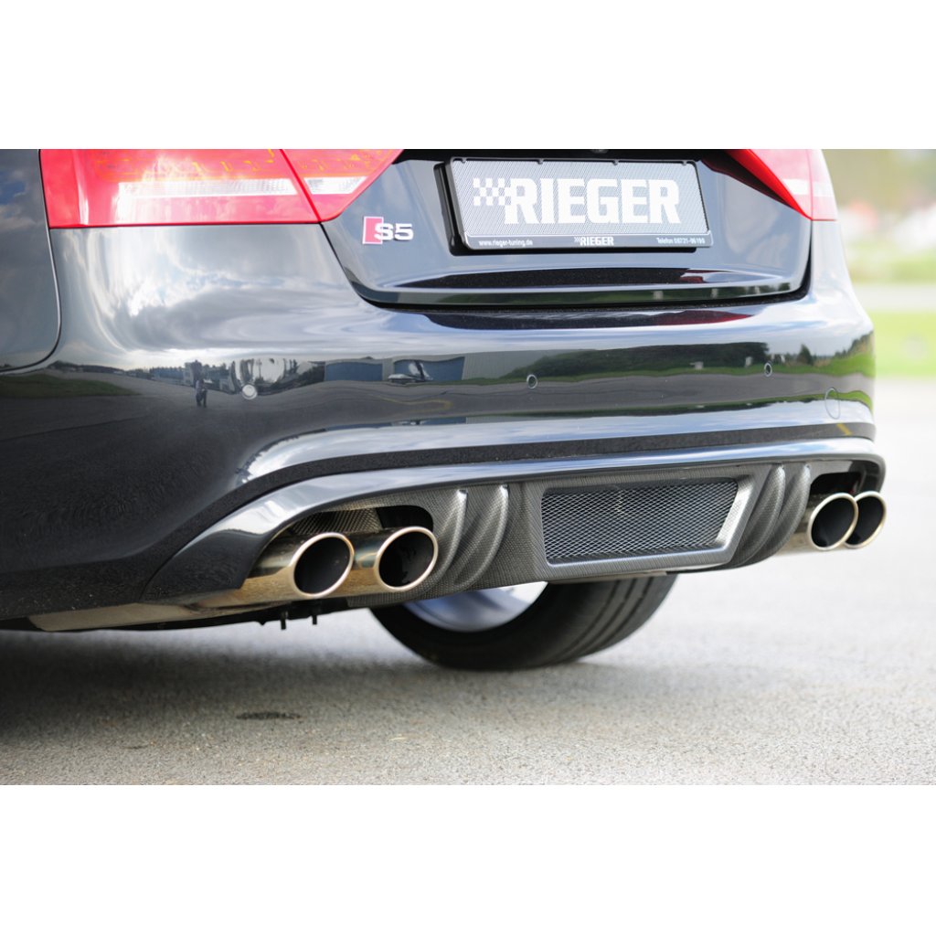 Rieger vložka zadního nárazníku pro Audi A5 S5 B8, B81 Sportback před faceliftem, plast ABS s povrchovou úpravou Carbon-Look, S-Line, pro sportovní koncovky na obou stranách 4x115x85 mm