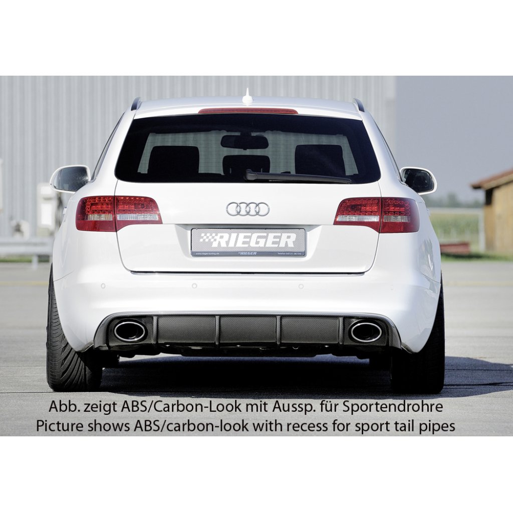 Rieger vložka zadního nárazníku pro Audi A6 4F avant, sedan po faceliftu, plast ABS lakovaný do černé lesklé barvy, pro orig. koncovky vlevo/vpravo