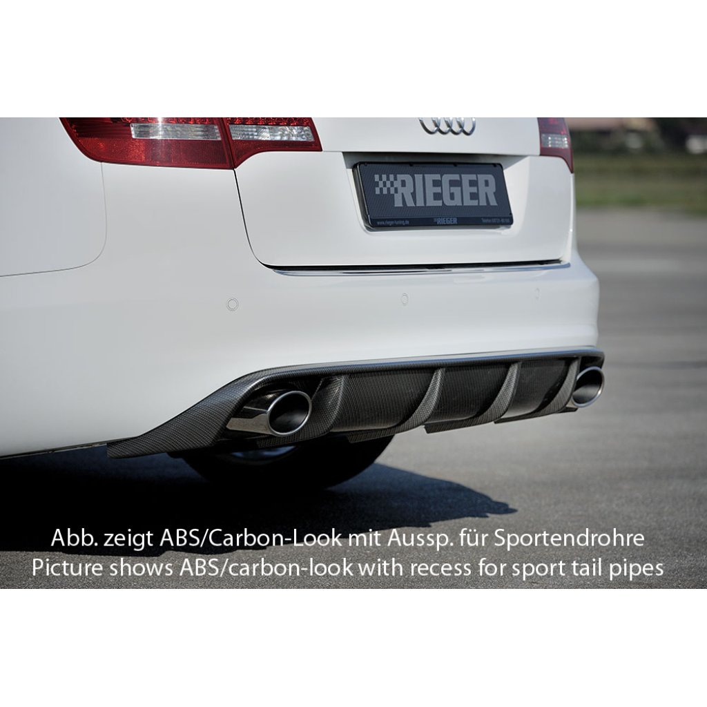 Rieger vložka zadního nárazníku pro Audi A6 4F avant, sedan po faceliftu, plast ABS lakovaný do černé lesklé barvy, pro orig. koncovky vlevo/vpravo