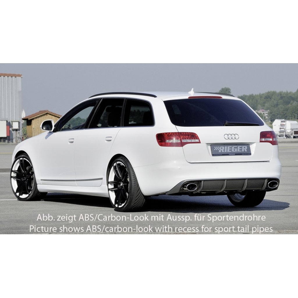 Rieger vložka zadního nárazníku pro Audi A6 4F avant, sedan po faceliftu, plast ABS lakovaný do černé lesklé barvy, pro orig. koncovky vlevo/vpravo