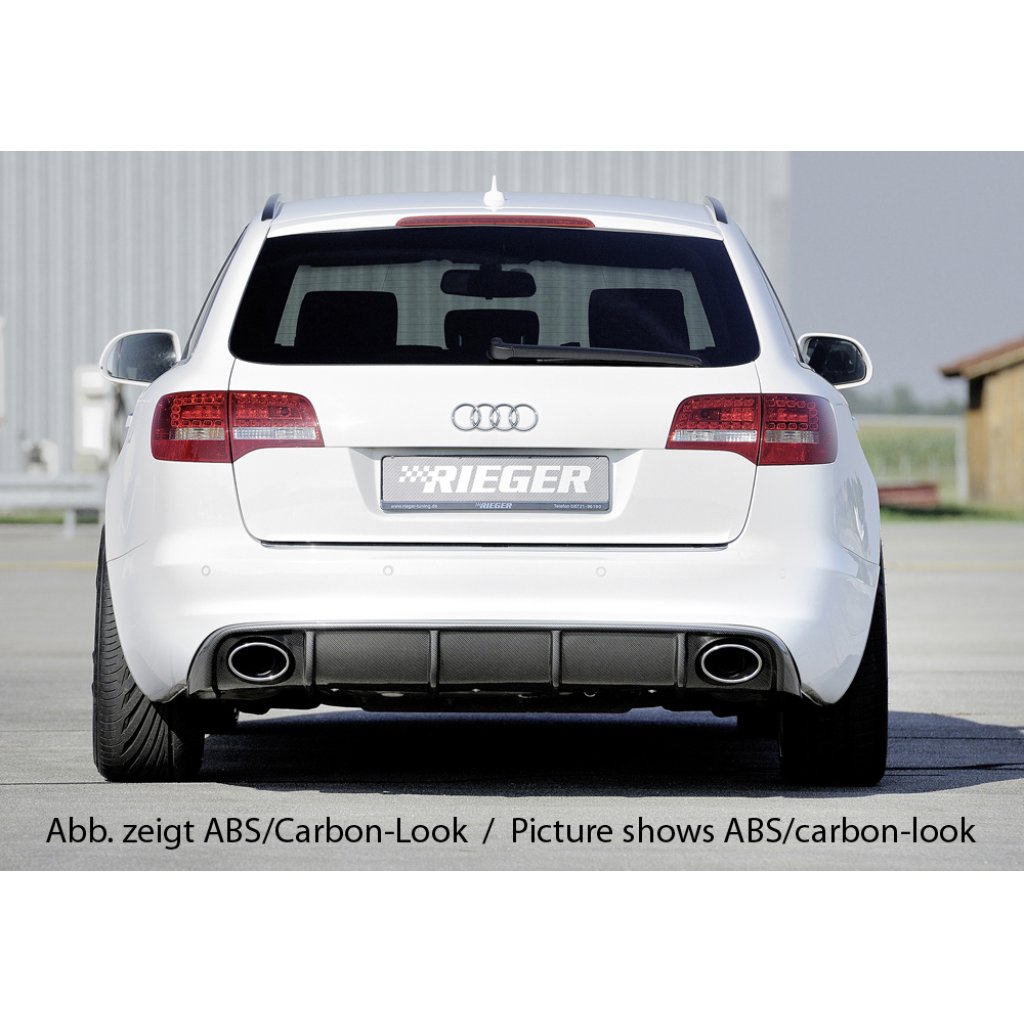 Rieger vložka zadního nárazníku pro Audi A6 4F avant, sedan po faceliftu, plast ABS lakovaný do černé lesklé barvy, pro sportovní koncovky na obou stranách 140x90 mm