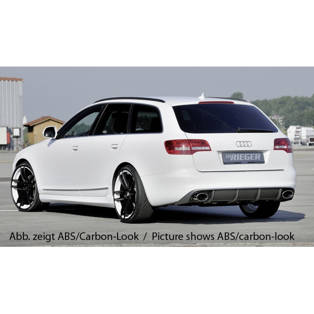 Rieger vložka zadního nárazníku pro Audi A6 4F avant, sedan po faceliftu, plast ABS lakovaný do černé lesklé barvy, pro sportovní koncovky na obou stranách 140x90 mm