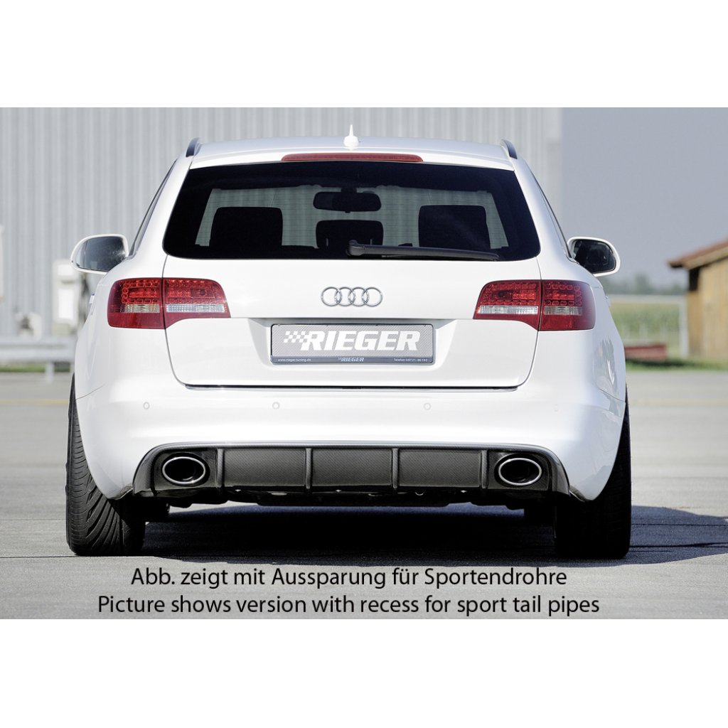 Rieger vložka zadního nárazníku pro Audi A6 4F avant, sedan po faceliftu, plast ABS s povrchovou úpravou Carbon-Look, pro orig. koncovky na obou stranách