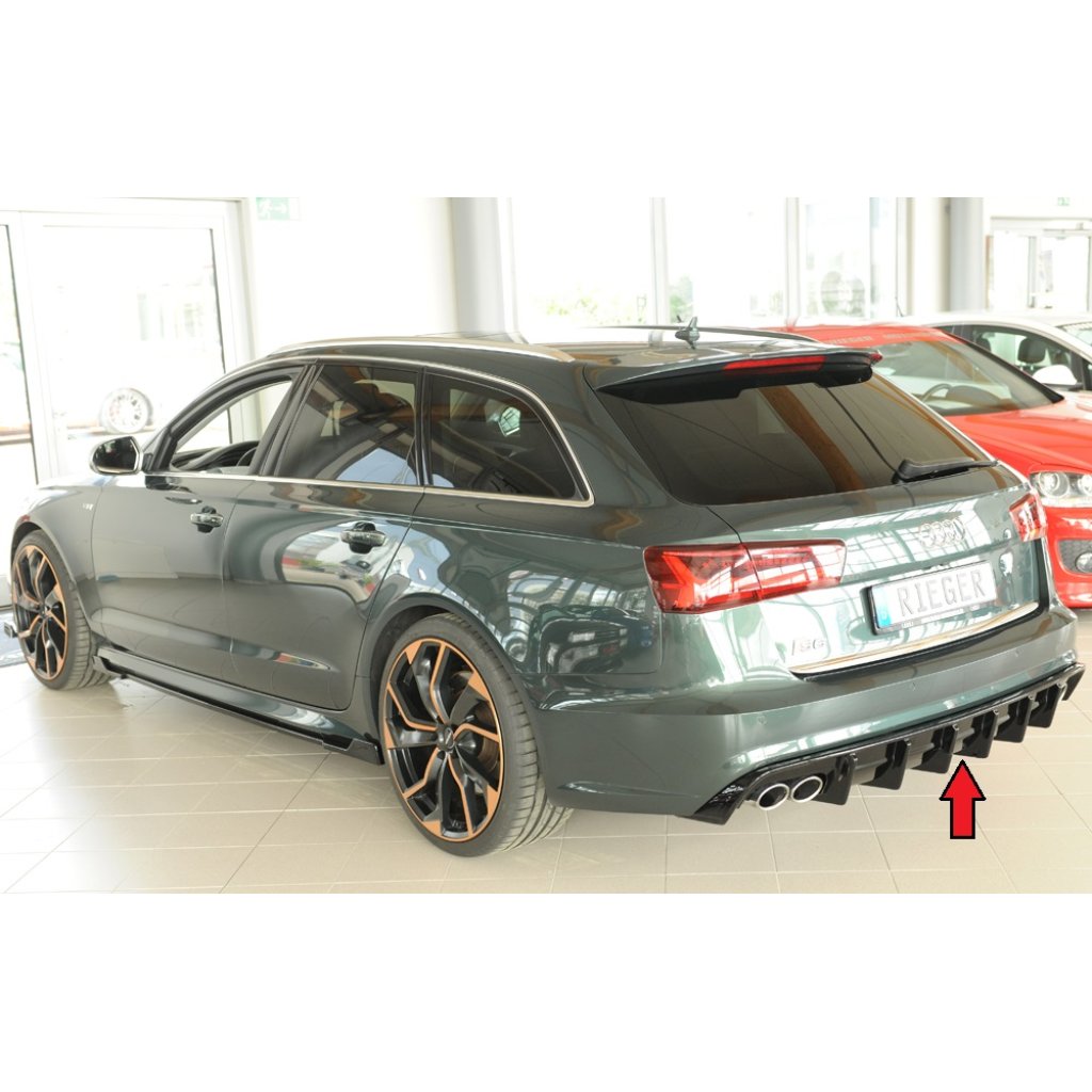 Rieger vložka zadního nárazníku pro Audi A6 4G, C7 sedan, plast ABS lakovaný do černé lesklé barvy, pro orig. dvojitou koncovku vlevo a vpravo