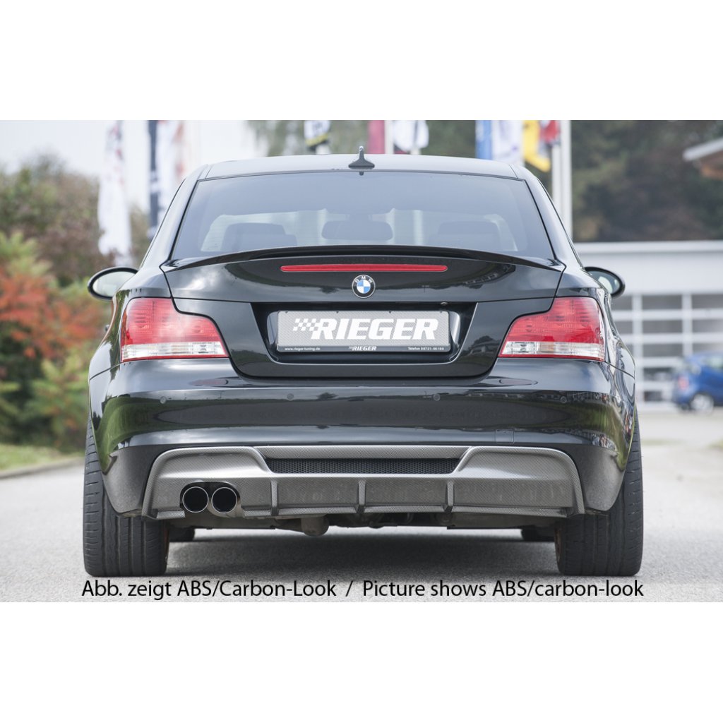 Rieger vložka zadního nárazníku pro BMW řada 1 E82, E88 kabriolet, kupé, plast ABS lakovaný do černé lesklé barvy, pro dvojitou koncovku vlevo