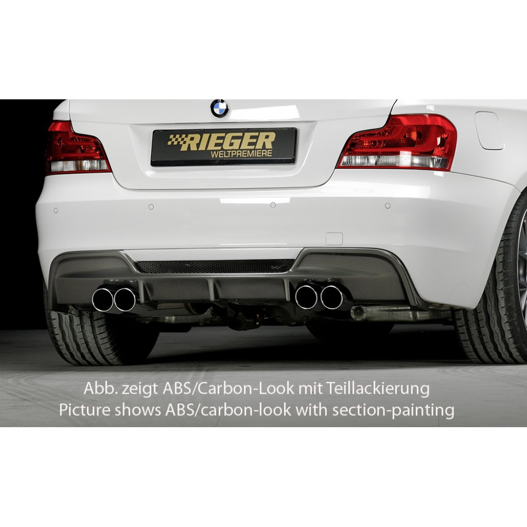 Rieger vložka zadního nárazníku pro BMW řada 1 E82, E88 kabriolet, kupé, plast ABS s povrchovou úpravou Carbon-Look, pro dvojité koncovky na obou stranách 4x80 mm